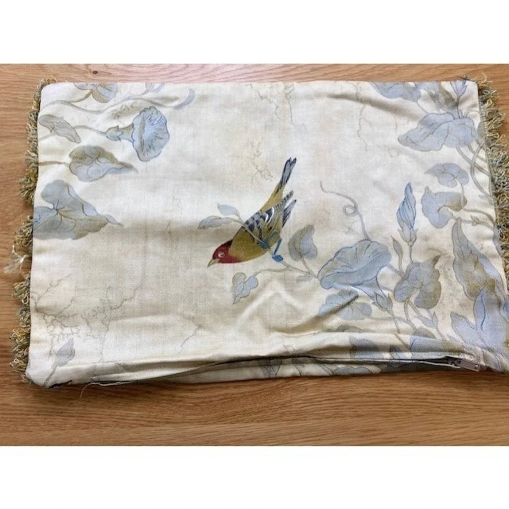 Unbranded Bird Floral Pillow Cover Home 16x10 Cream Good Fringe Botanical